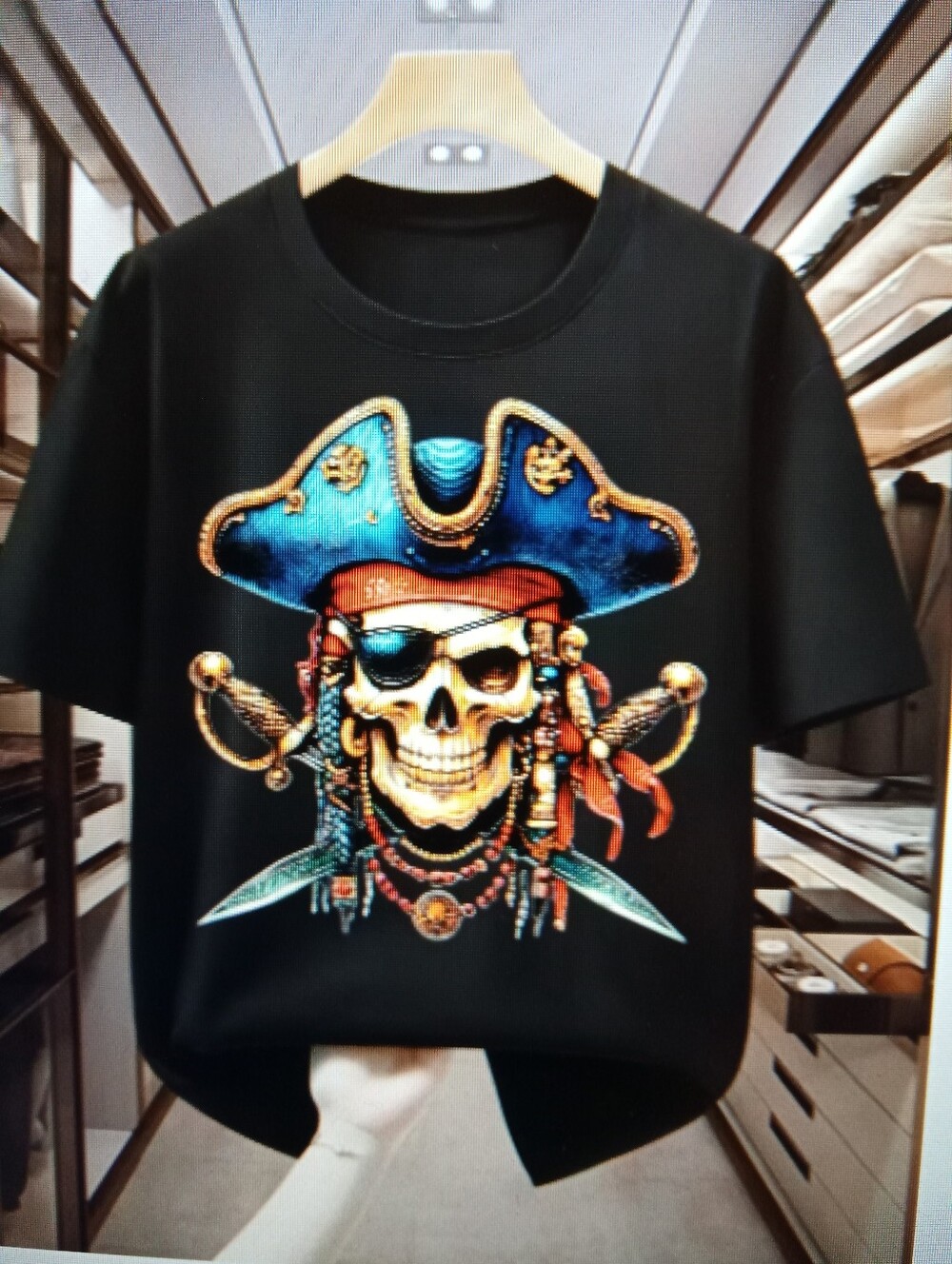 Black Pirate Skull Crossbones Graphic Tee
